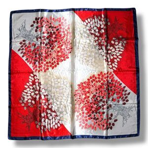 Red & Navy Blue Edges Scarf 35” X 35” Women Scarve Trees Headscarf Elegant